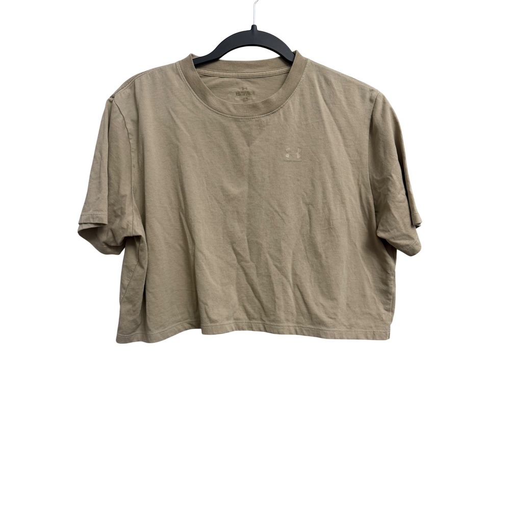 Under Armour Womens Cropped T-Shirt Tan Khaki Short Sleeve Boxy Tee XS 1387317